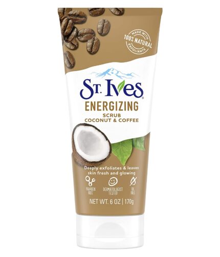 St. Ives Rise and Energize Face Scrub Deep Exfoliating Scrub Coconut and Coffee Dermatologist-Tested, 100% Natural Exfoliants Face Wash 6 oz 6 Count