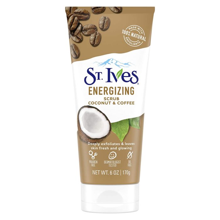 St. Ives Rise and Energize Face Scrub Deep Exfoliating Scrub Coconut and Coffee Dermatologist-Tested, 100% Natural Exfoliants Face Wash 6 oz 6 Count