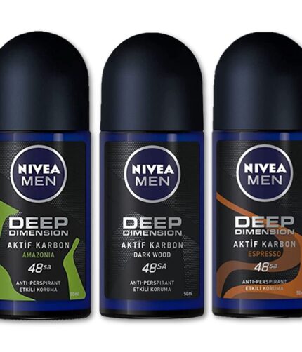 Nivea For Men Deodorant Roll-On Dimension - Dark Wood + Espresso + Amazonia, Anti Perspirant, 48h 1.7oz/50ml (Pack of 3 Bundle) (SET)