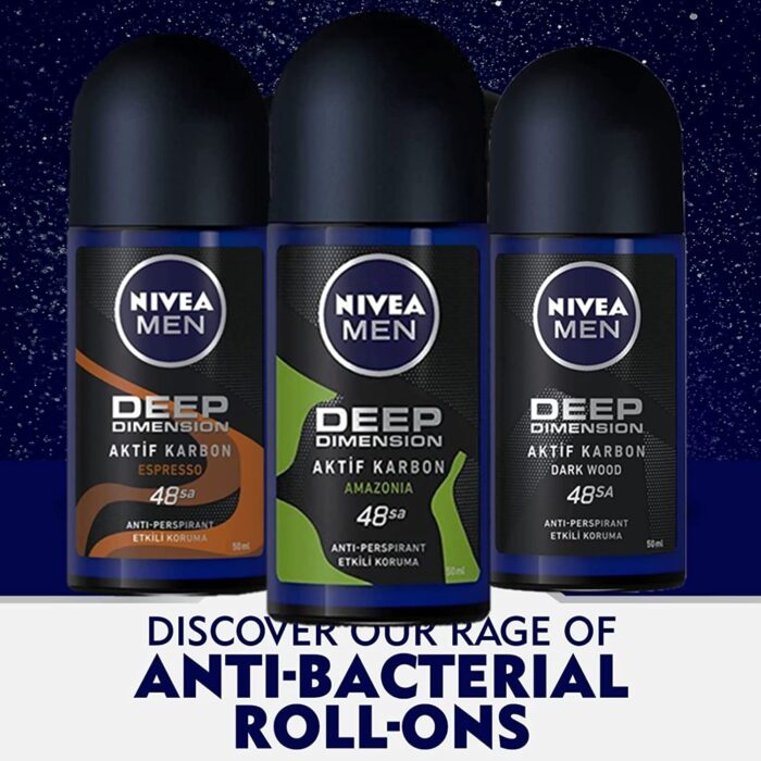 Nivea For Men Deodorant Roll-On Dimension - Amazonia, Anti Perspirant, 48h 1.7oz/50ml (Pack of 3 ) (Amazonia)
