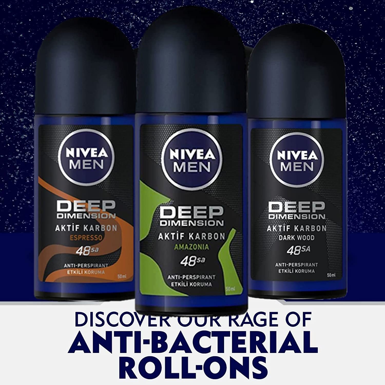 Nivea For Men Deodorant Roll-On Dimension - Amazonia, Anti Perspirant, 48h 1.7oz/50ml (Pack of 3 ) (Amazonia) Nivea For Men Deodorant Roll-On Dimension - Amazonia, Anti Perspirant, 48h 1.7oz/50ml (Pack of 3 ) (Amazonia)