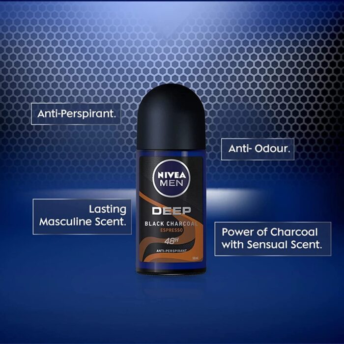 Nivea For Men Deodorant Roll-On Dimension - Dark Wood + Espresso + Amazonia, Anti Perspirant, 48h 1.7oz/50ml (Pack of 3 Bundle) (Espresso)