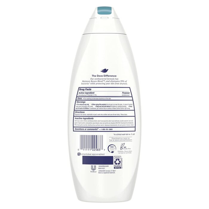 Dove Body Wash For All Skin Types Antibacterial Body Wash Protects from Dryness, 22 Fl Oz (Pack of 4), White