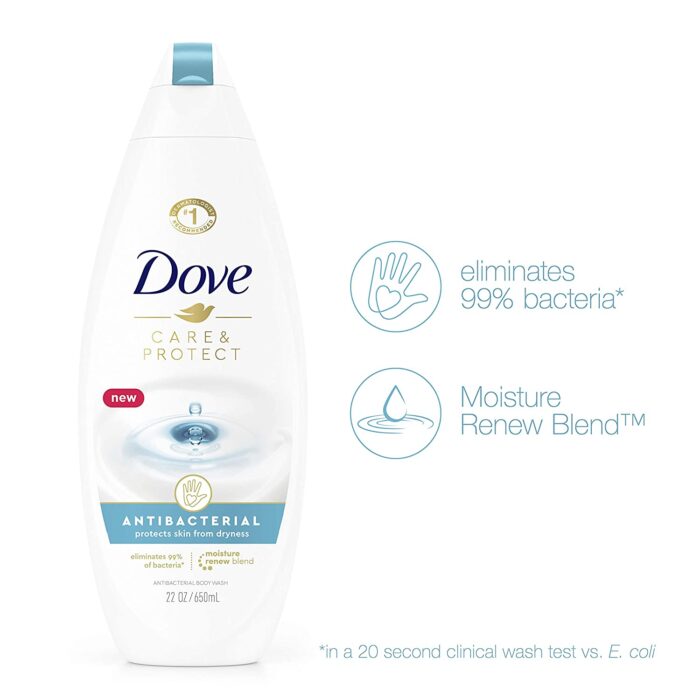 Dove Body Wash For All Skin Types Antibacterial Body Wash Protects from Dryness, 22 Fl Oz (Pack of 4), White
