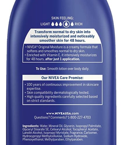 NIVEA Original Moisture Body Lotion with Vitamin E, 16.9 Fl Oz Pump Bottle