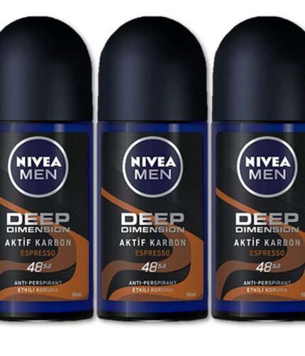 Nivea For Men Deodorant Roll-On Dimension - Dark Wood + Espresso + Amazonia, Anti Perspirant, 48h 1.7oz/50ml (Pack of 3 Bundle) (Espresso)