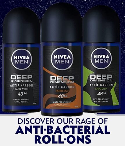 Nivea For Men Deodorant Roll-On Dimension - Dark Wood + Espresso + Amazonia, Anti Perspirant, 48h 1.7oz/50ml (Pack of 3 Bundle) (Espresso)