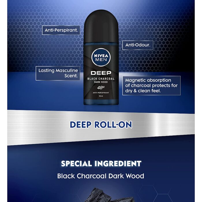 Nivea For Men Deodorant Roll-On Dimension - Dark Wood + Espresso + Amazonia, Anti Perspirant, 48h 1.7oz/50ml (Pack of 3 Bundle) (SET)