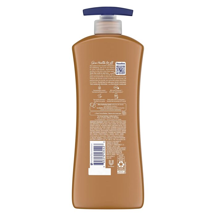 Vaseline Intensive Care Body Lotion for Dry Skin Cocoa Radiant Lotion Made with Ultra-Hydrating Lipids and Pure Cocoa Butter for a Long-Lasting, Radiant