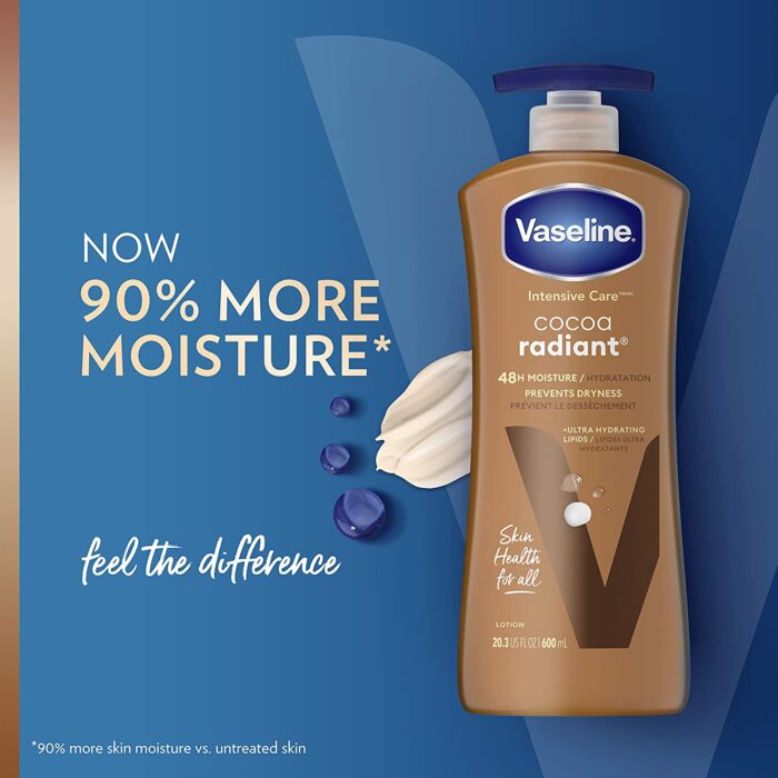Vaseline Intensive Care Body Lotion for Dry Skin Cocoa Radiant Lotion Made with Ultra-Hydrating Lipids and Pure Cocoa Butter for a Long-Lasting, Radiant