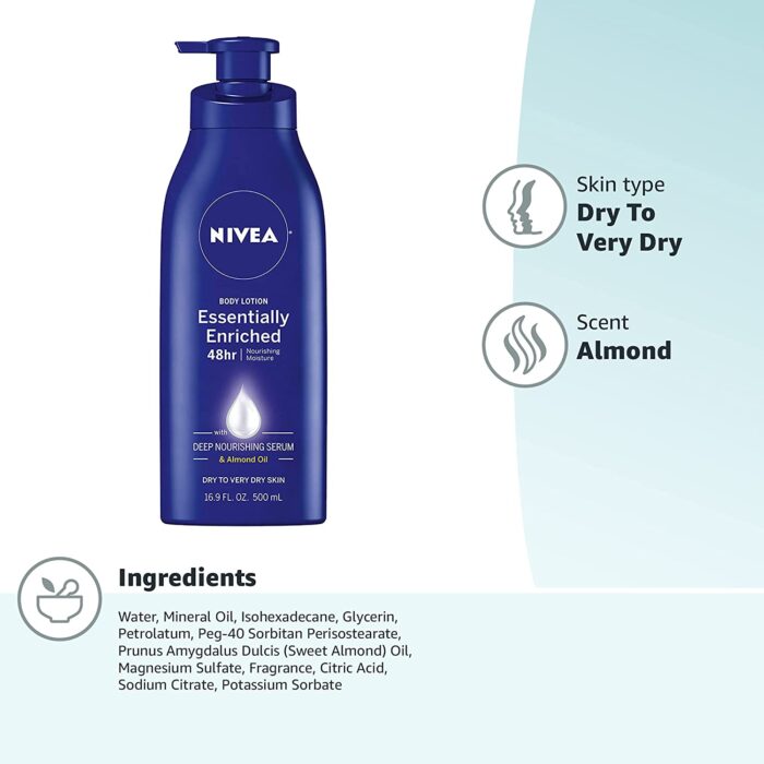 NIVEA Essentially Enriched Body Lotion,Dry to Very Dry Skin, 16.9 Fl Oz, Package may vary
