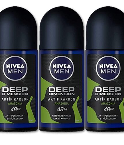 Nivea For Men Deodorant Roll-On Dimension - Amazonia, Anti Perspirant, 48h 1.7oz/50ml (Pack of 3 ) (Amazonia)