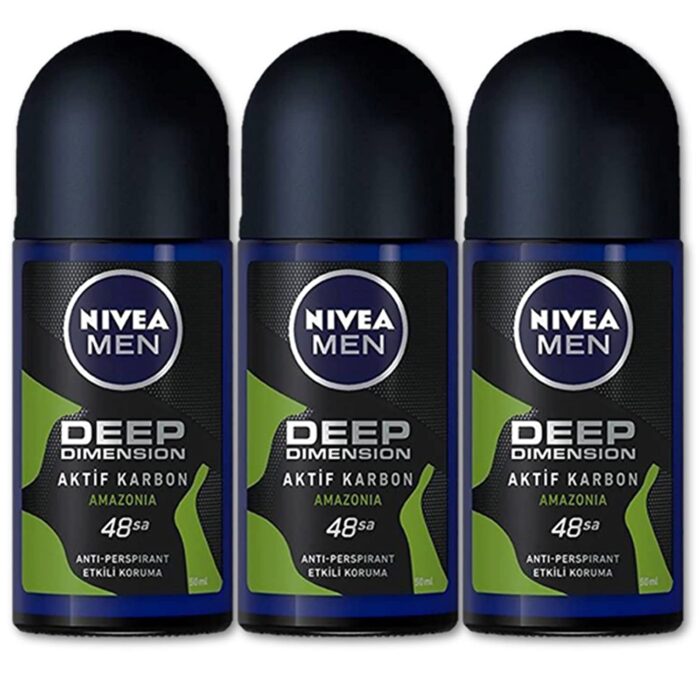 Nivea For Men Deodorant Roll-On Dimension - Amazonia, Anti Perspirant, 48h 1.7oz/50ml (Pack of 3 ) (Amazonia)