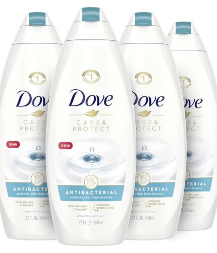 Dove Body Wash For All Skin Types Antibacterial Body Wash Protects from Dryness, 22 Fl Oz (Pack of 4), White