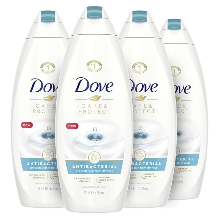 Dove Body Wash For All Skin Types Antibacterial Body Wash Protects from Dryness, 22 Fl Oz (Pack of 4), White