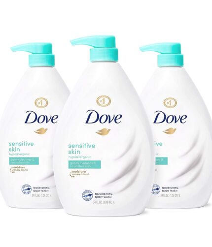 Dove Body Wash Hypoallergenic and Sulfate Free Body Wash Sensitive Skin Effectively Washes Away Bacteria While Nourishing Your Skin, 34 Fl Oz (Pack of 3)