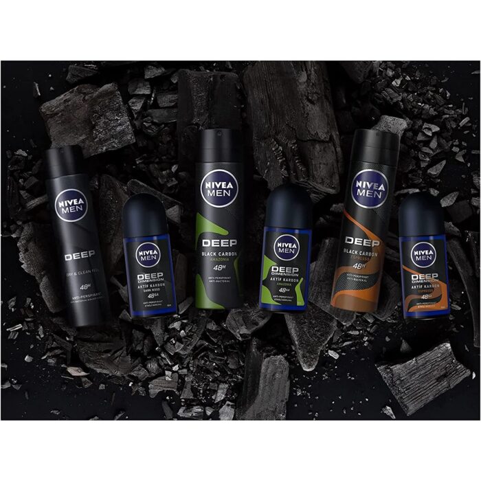 Nivea For Men Deodorant Roll-On Dimension - Dark Wood + Espresso + Amazonia, Anti Perspirant, 48h 1.7oz/50ml (Pack of 3 Bundle) (SET)