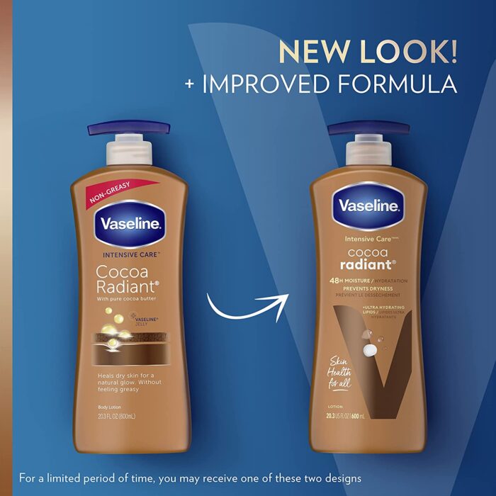 Vaseline Intensive Care Body Lotion for Dry Skin Cocoa Radiant Lotion Made with Ultra-Hydrating Lipids and Pure Cocoa Butter for a Long-Lasting, Radiant