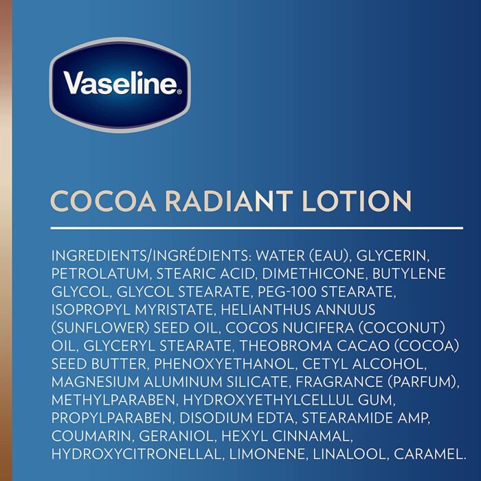 Vaseline Intensive Care Body Lotion for Dry Skin Cocoa Radiant Lotion Made with Ultra-Hydrating Lipids and Pure Cocoa Butter for a Long-Lasting, Radiant
