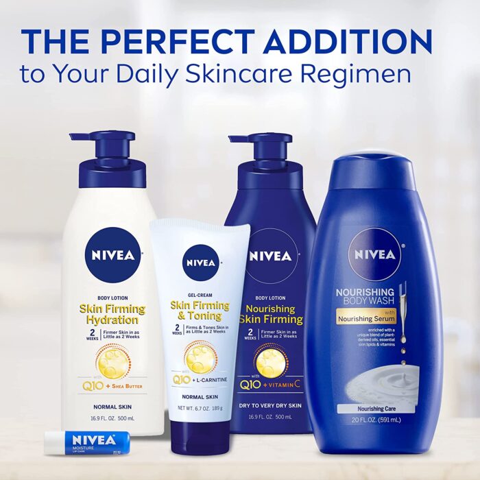 NIVEA Nourishing Skin Firming Body Lotion with Q10 and Vitamin C, 16.9 Fl Oz Pump Bottle