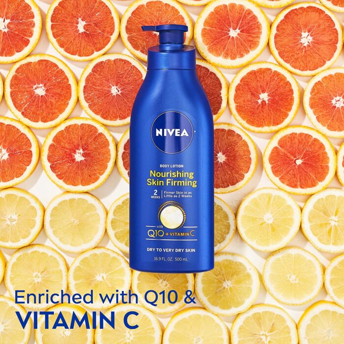 NIVEA Nourishing Skin Firming Body Lotion with Q10 and Vitamin C, 16.9 Fl Oz Pump Bottle